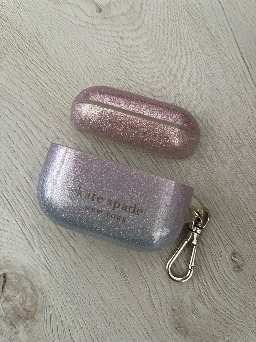 kate spade Glitter Ombre AirPods Case - Pink to Silver with Clip